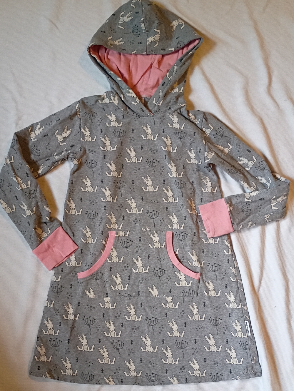 Maxomorra Gray Bunny Hooded Cotton Dress